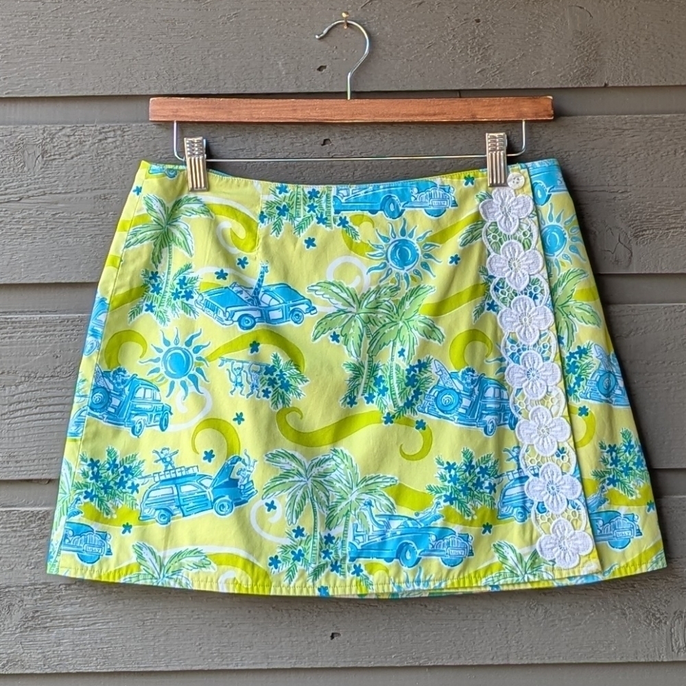 VTG 90s Lilly Pulitzer Cruising Monkey Vegetable Garden Wrap Skirt White Label 4
